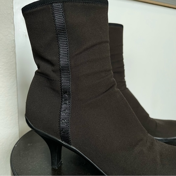 Prada Brown Nylon Spellout Logo Heeled Ankle Boots - Picture 3 of 16